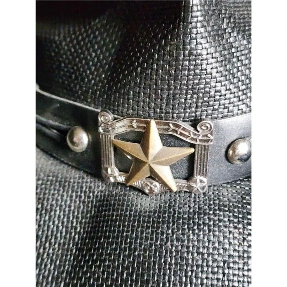 Milani Black Straw Cowboy Hat Silver Conchos One Size
